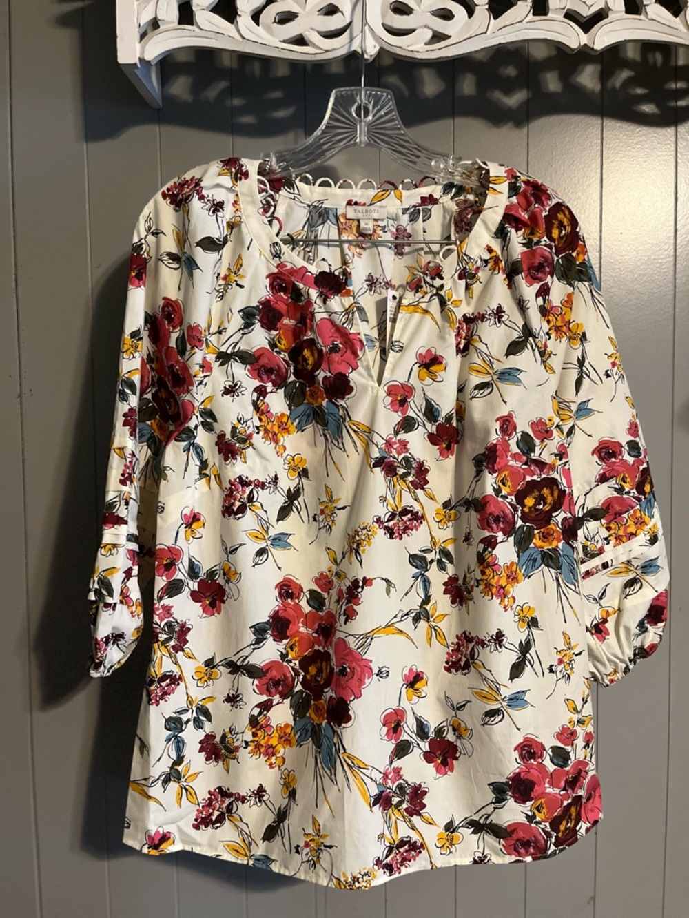 Talbots NWT floral balloon sleeve beautiful scallop detail on collar